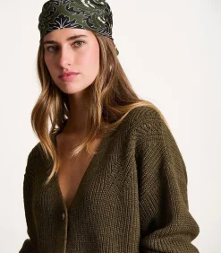 La Fée Maraboutée Losjes vallend kort vest in kaki ribbreisel met kraaltjes khaki Hot