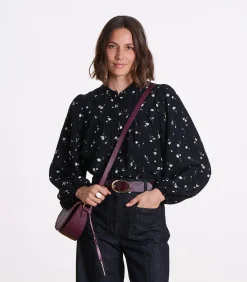 La Fée Maraboutée Losjes vallend zwart overhemd met bloemenprint black Best