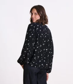 La Fée Maraboutée Losjes vallend zwart overhemd met bloemenprint black Best