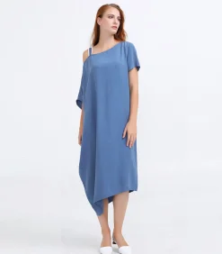 Smart & Joy Losse asymmetrische minimalistische cupro-jurk blue Sale