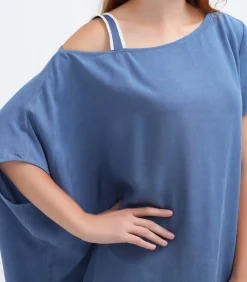 Smart & Joy Losse asymmetrische minimalistische cupro-jurk blue Sale