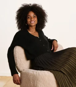 La Fée Maraboutée Losse en korte zwarte gebreide gilet black Outlet