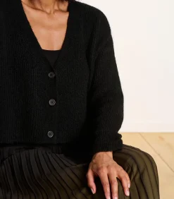 La Fée Maraboutée Losse en korte zwarte gebreide gilet black Outlet
