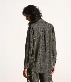 La Fée Maraboutée Losvallend kaki overhemd van Ecovero viscose met sjaalprint khaki Best