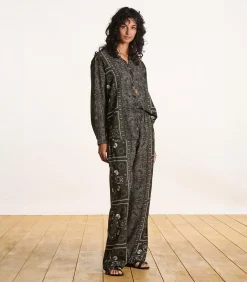 La Fée Maraboutée Losvallend kaki overhemd van Ecovero viscose met sjaalprint khaki Best