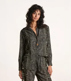 La Fée Maraboutée Losvallend kaki overhemd van Ecovero viscose met sjaalprint khaki Best