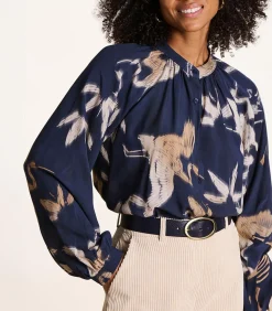 La Fée Maraboutée Losvallend marineblauw overhemd met print navyBlue Sale