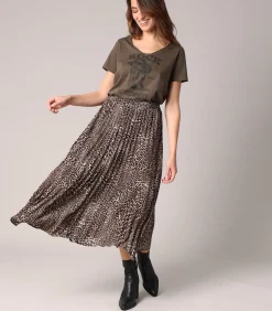 Deeluxe LOUISY - Geplooide midi-rok met luipaardprint black Hot