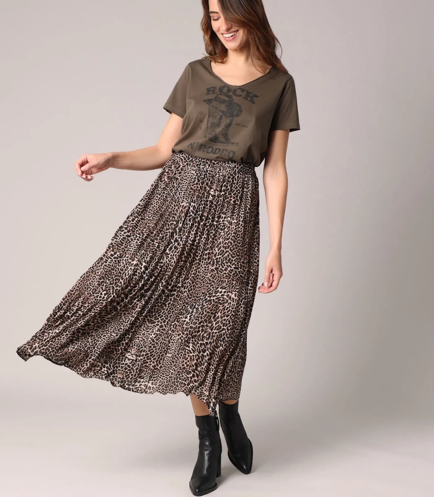 Deeluxe LOUISY - Geplooide midi-rok met luipaardprint black Hot