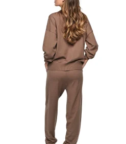 SELMARK Loungewear pyjama broek top ronde hals P108 MINIMAL brown Online