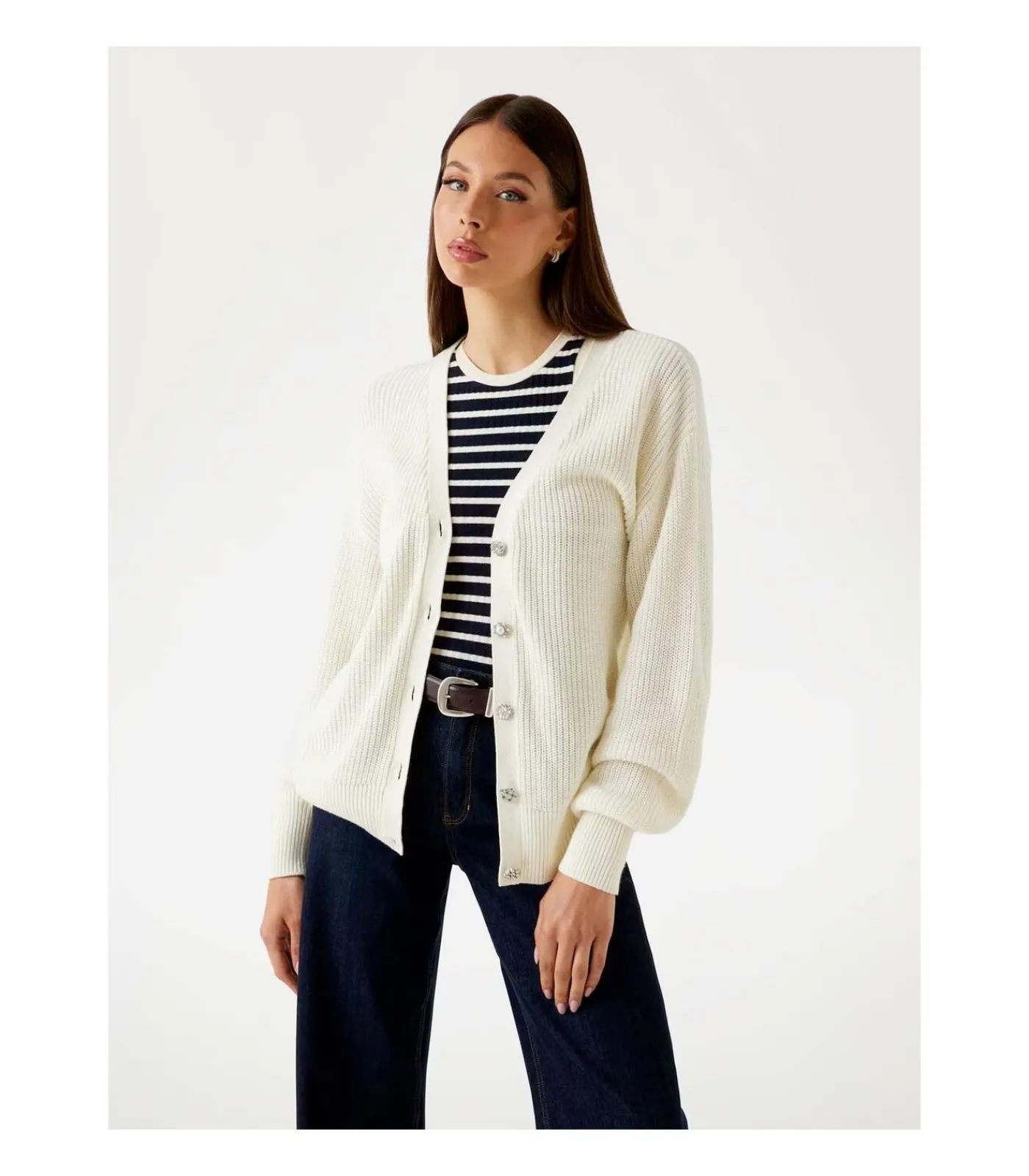 GUESS Ls Vn Jamie Cardi Swtr white Discount