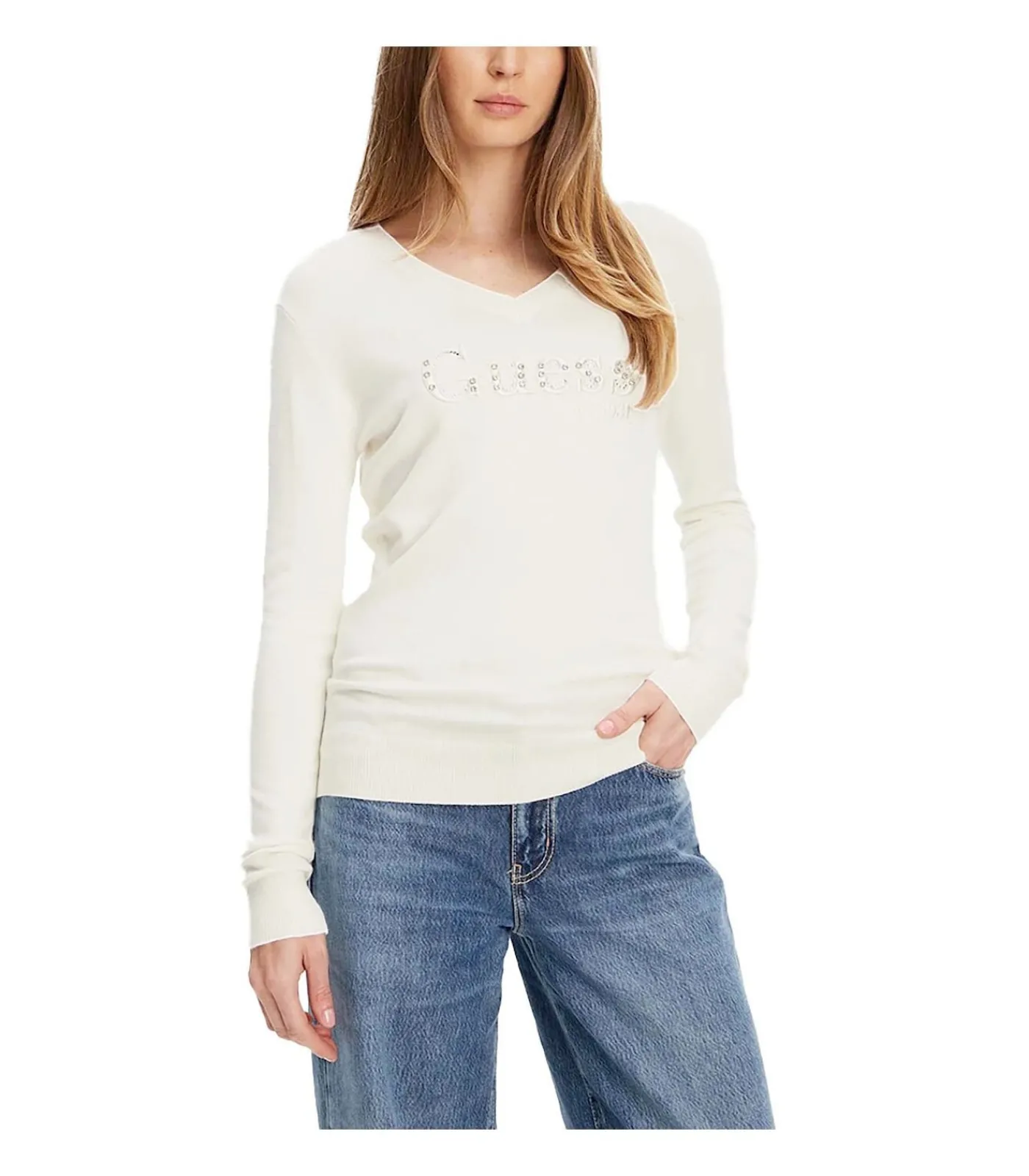 GUESS Ls Vn Kenzie Logo Swtr white Hot