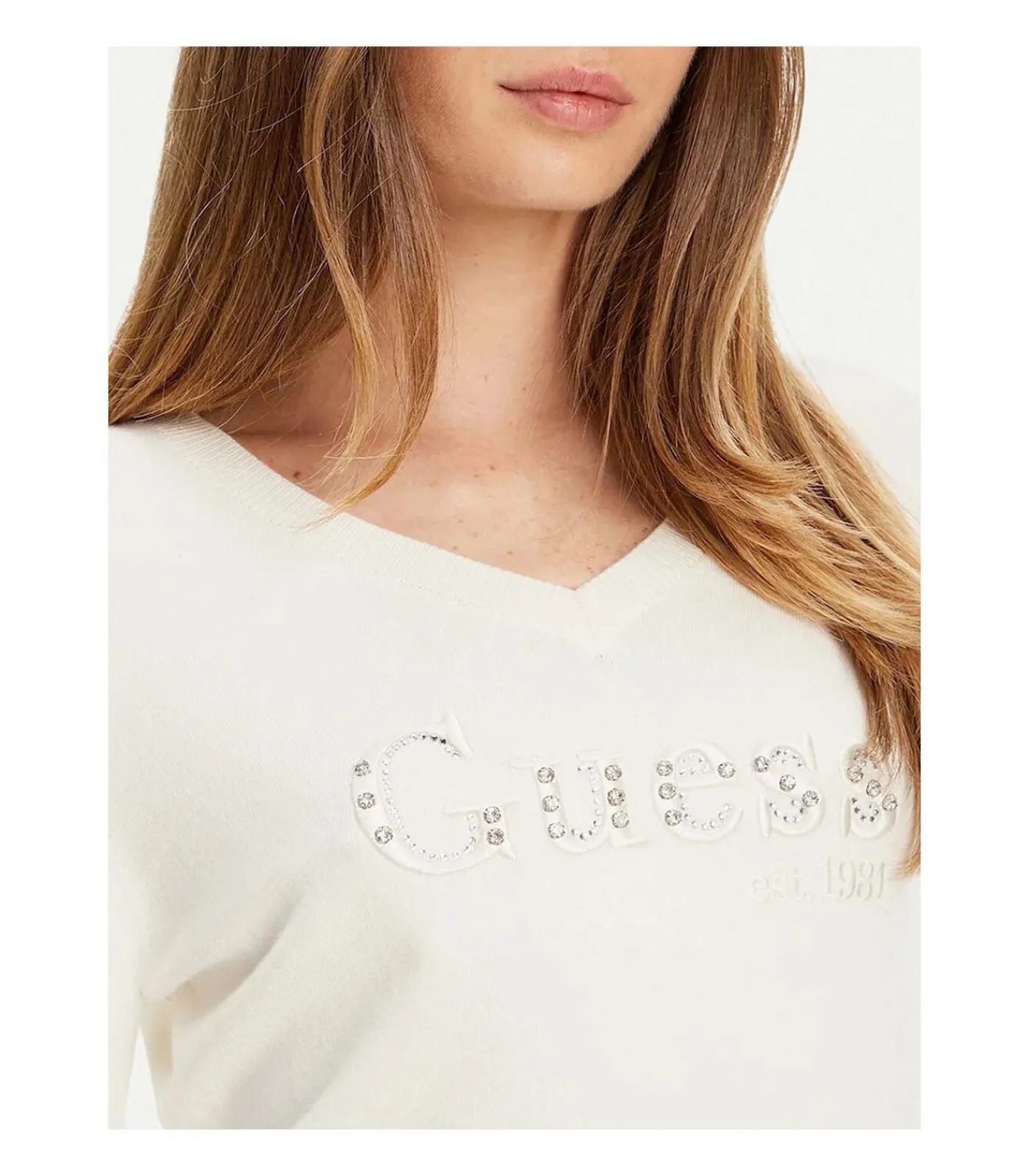 GUESS Ls Vn Kenzie Logo Swtr white Hot