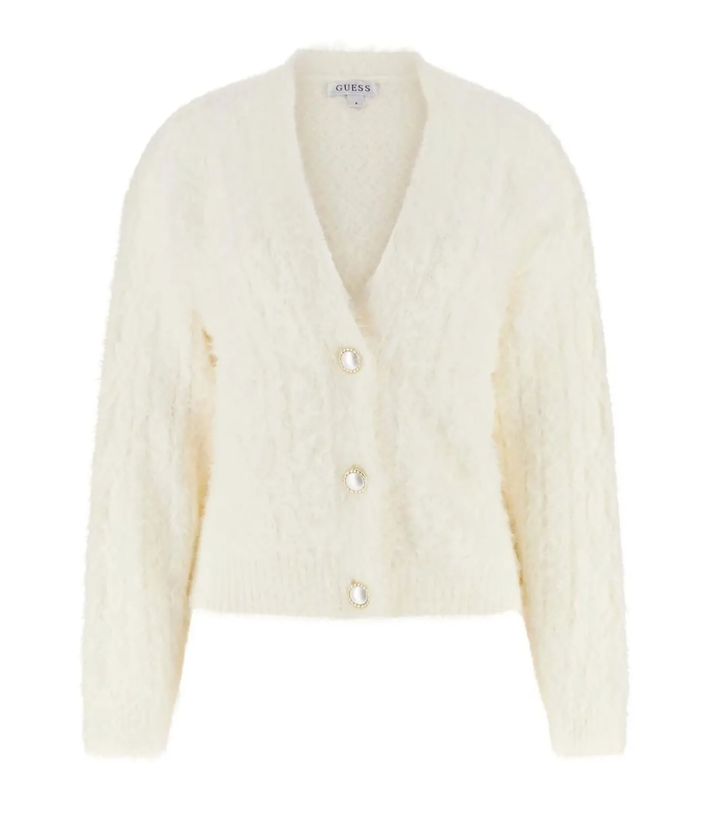 GUESS Ls Vn Kinako Fuzzy Cardigan white New
