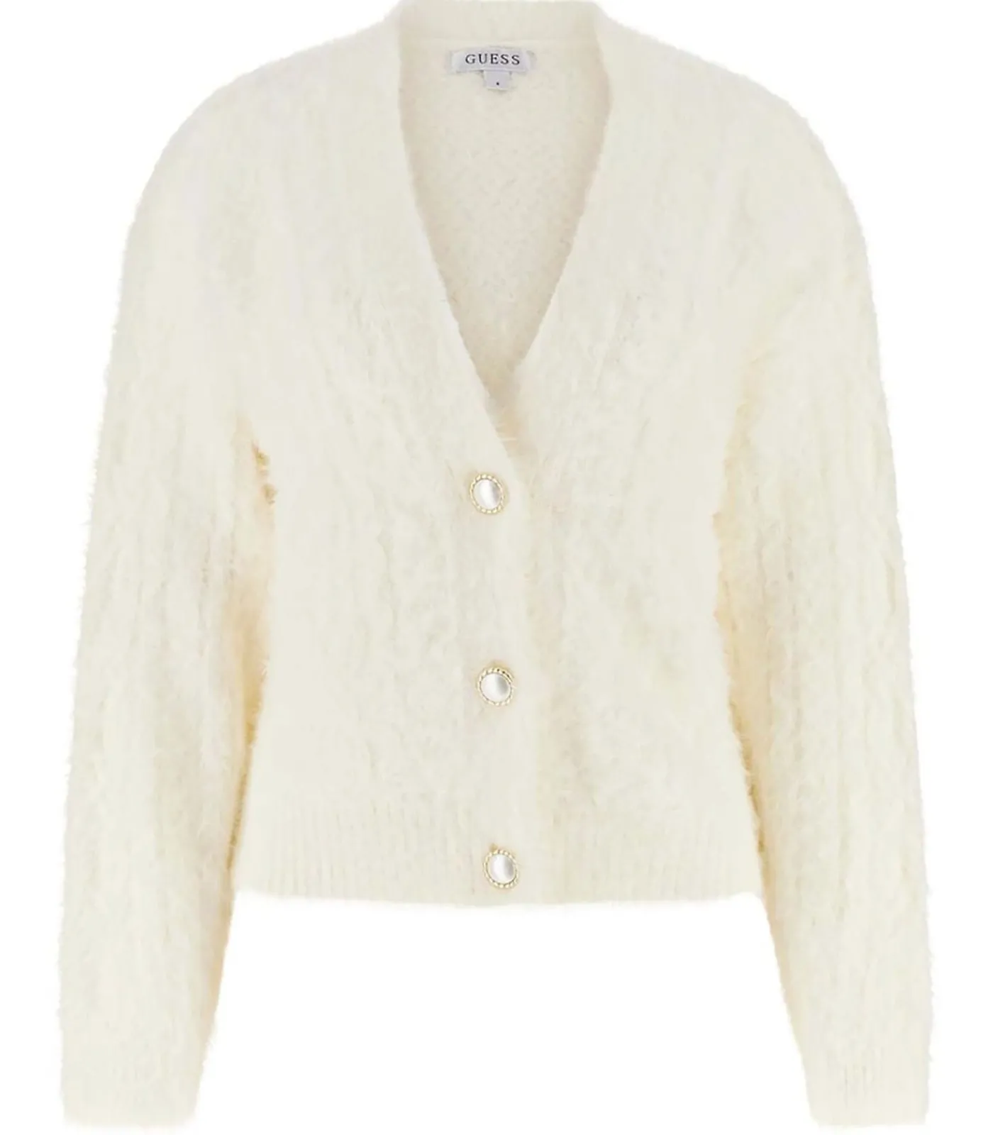 GUESS Ls Vn Kinako Fuzzy Cardigan white New