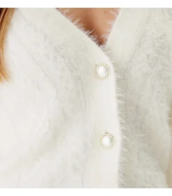 GUESS Ls Vn Kinako Fuzzy Cardigan white New