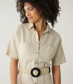 Deeluxe LYSADE - Tweekleurige geometrisch gevlochten riem met decoratieve gesp beige
