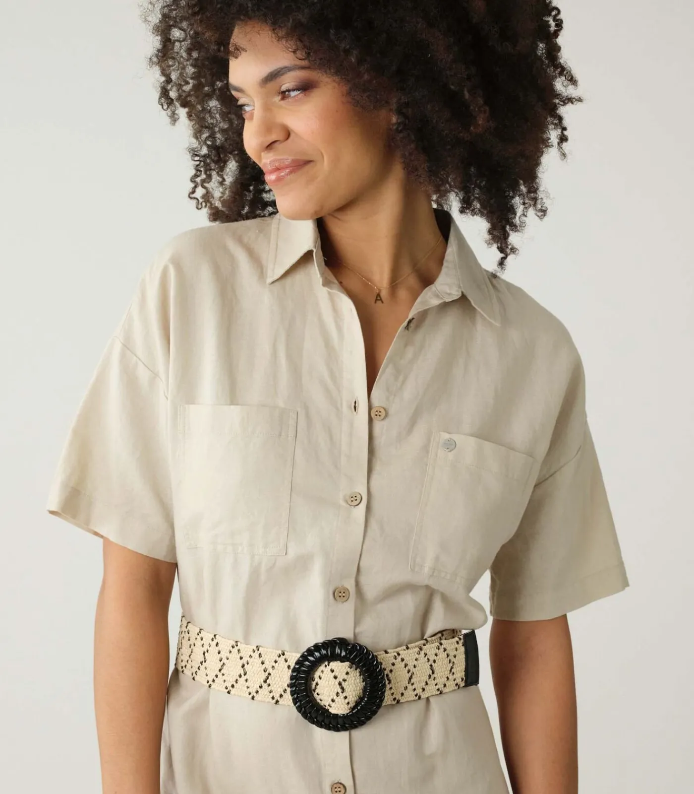 Deeluxe LYSADE - Tweekleurige geometrisch gevlochten riem met decoratieve gesp beige