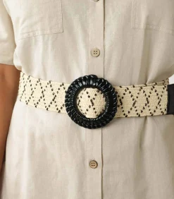 Deeluxe LYSADE - Tweekleurige geometrisch gevlochten riem met decoratieve gesp beige