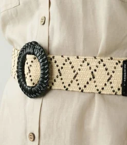 Deeluxe LYSADE - Tweekleurige geometrisch gevlochten riem met decoratieve gesp beige