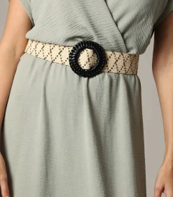 Deeluxe LYSADE - Tweekleurige gevlochten riem met geometrische patronen en decoratieve gesp beige Sale