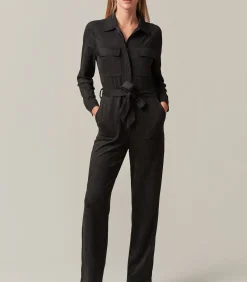 Deeluxe MADIA - Lange suède jumpsuit voor dames black Hot