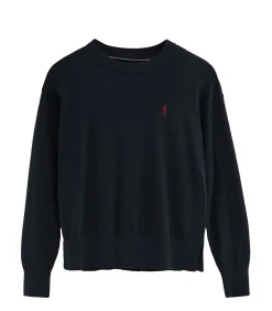 Polo Club Marine blauwe trui van wolmix met ronde hals en geborduurd Rigby Go-logo navyBlue Best