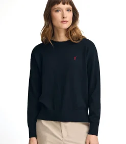 Polo Club Marine blauwe trui van wolmix met ronde hals en geborduurd Rigby Go-logo navyBlue Best