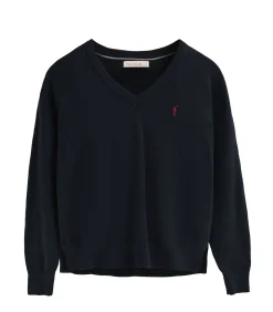 Polo Club Marineblauwe trui van wolmix met V-hals en geborduurd Rigby Go-logo navyBlue New