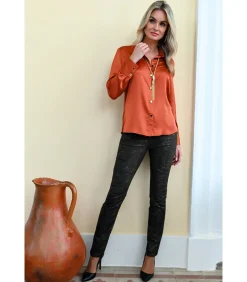 BLEU D'AZUR MARY Chemise chic satijn terracotta orange New