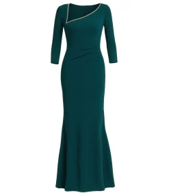 Goddiva Maxi-jurk “Asymmetric Neck Diamante Embellished Maxi Dress” oliveGreen Hot
