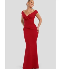 Goddiva Maxi-jurk “Bardot Pleated Maxi Dress” red Hot