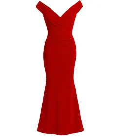 Goddiva Maxi-jurk “Bardot Pleated Maxi Dress” red Hot