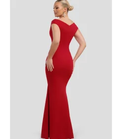 Goddiva Maxi-jurk “Bardot Pleated Maxi Dress” red Hot
