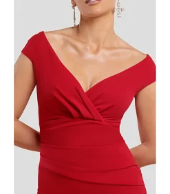Goddiva Maxi-jurk “Bardot Pleated Maxi Dress” red Hot