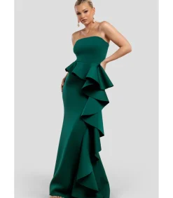 Goddiva Maxi-jurk “Boobtube Peplum Waterfall Frill Maxi Dress” oliveGreen