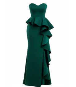 Goddiva Maxi-jurk “Boobtube Peplum Waterfall Frill Maxi Dress” oliveGreen