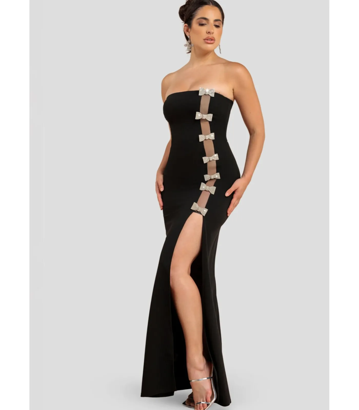 Goddiva Maxi-jurk “Bow Embellished Strapless Mermaid Maxi Dress” black New