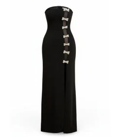 Goddiva Maxi-jurk “Bow Embellished Strapless Mermaid Maxi Dress” black New