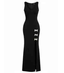 Goddiva Maxi-jurk “Diamante Brooch Thigh Split Mermaid Maxi Dress” black New