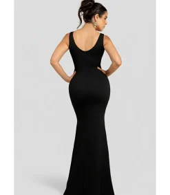 Goddiva Maxi-jurk “Diamante Brooch Thigh Split Mermaid Maxi Dress” black New