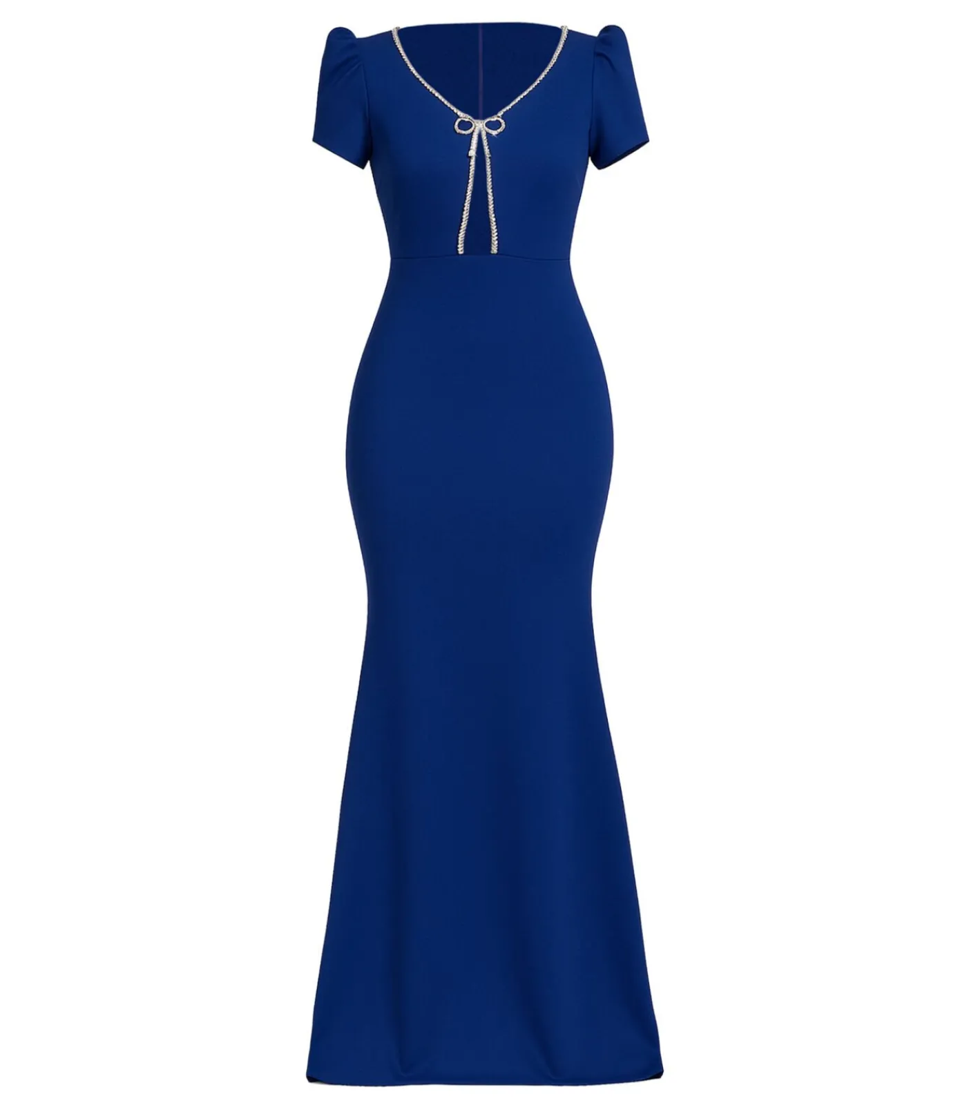 Goddiva Maxi-jurk “Diamante Embellished Bow Scuba Crepe Maxi Dress” darkBlue Clearance