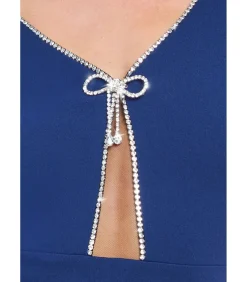 Goddiva Maxi-jurk “Diamante Embellished Bow Scuba Crepe Maxi Dress” darkBlue Clearance