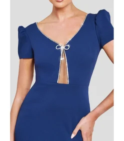 Goddiva Maxi-jurk “Diamante Embellished Bow Scuba Crepe Maxi Dress” darkBlue Clearance
