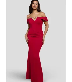 Goddiva Maxi-jurk “Diamante Heart Trim Evening Maxi Dress” red New