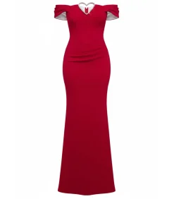 Goddiva Maxi-jurk “Diamante Heart Trim Evening Maxi Dress” red New