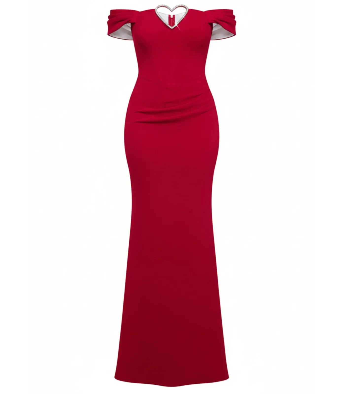 Goddiva Maxi-jurk “Diamante Heart Trim Evening Maxi Dress” red New