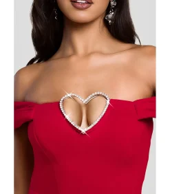 Goddiva Maxi-jurk “Diamante Heart Trim Evening Maxi Dress” red New