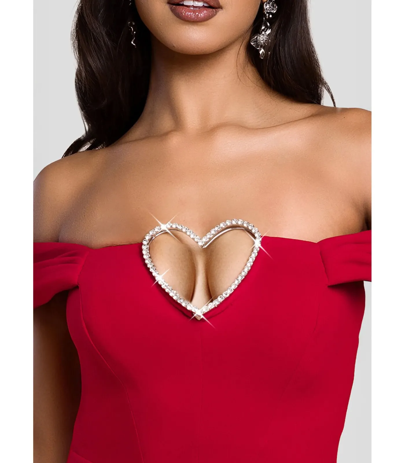 Goddiva Maxi-jurk “Diamante Heart Trim Evening Maxi Dress” red New