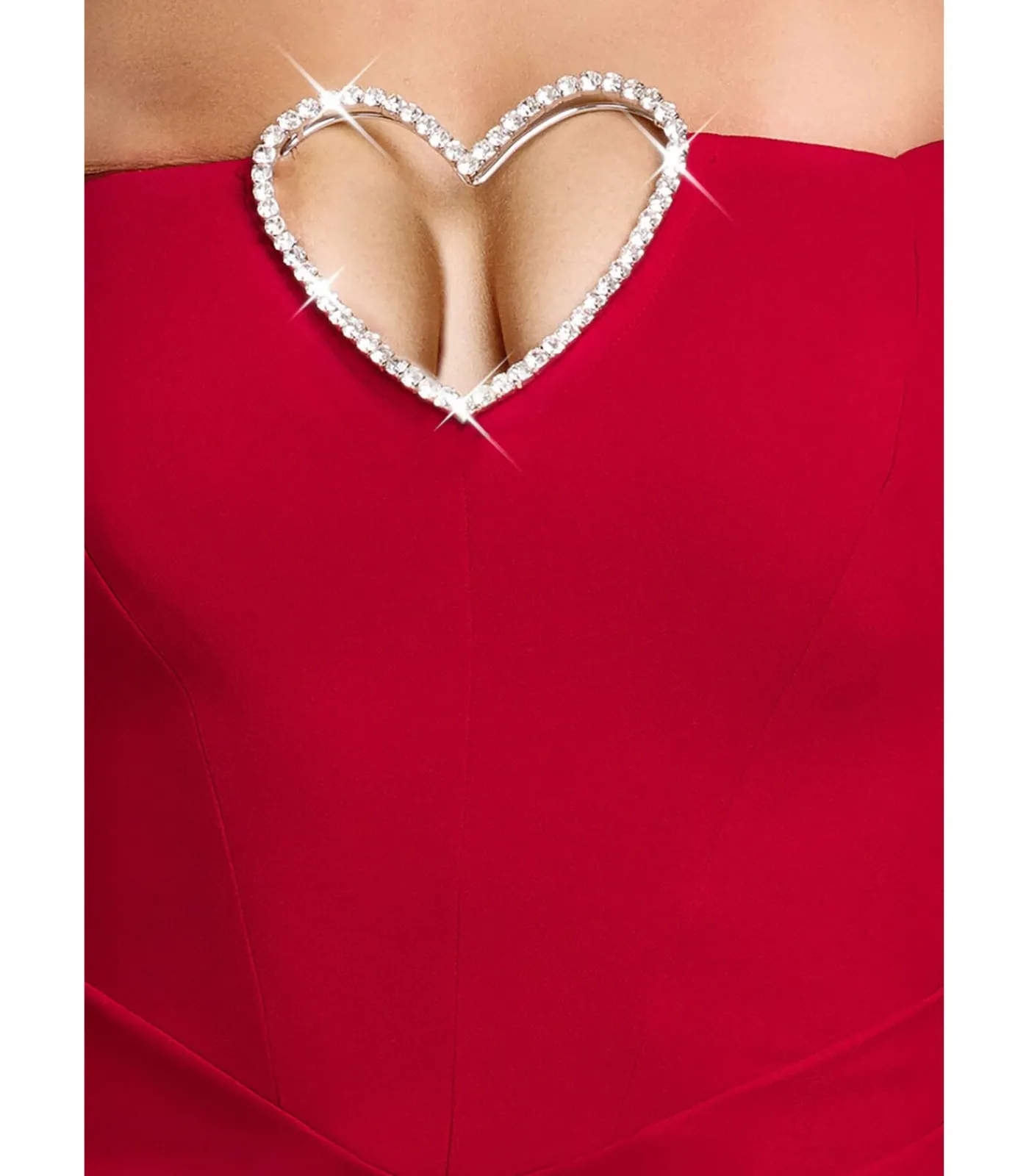 Goddiva Maxi-jurk “Diamante Heart Trim Evening Maxi Dress” red New